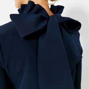 Tuckernuck |  Navy Daphne Bow High Neck Long Sleeve Mini Dress Size Medium,